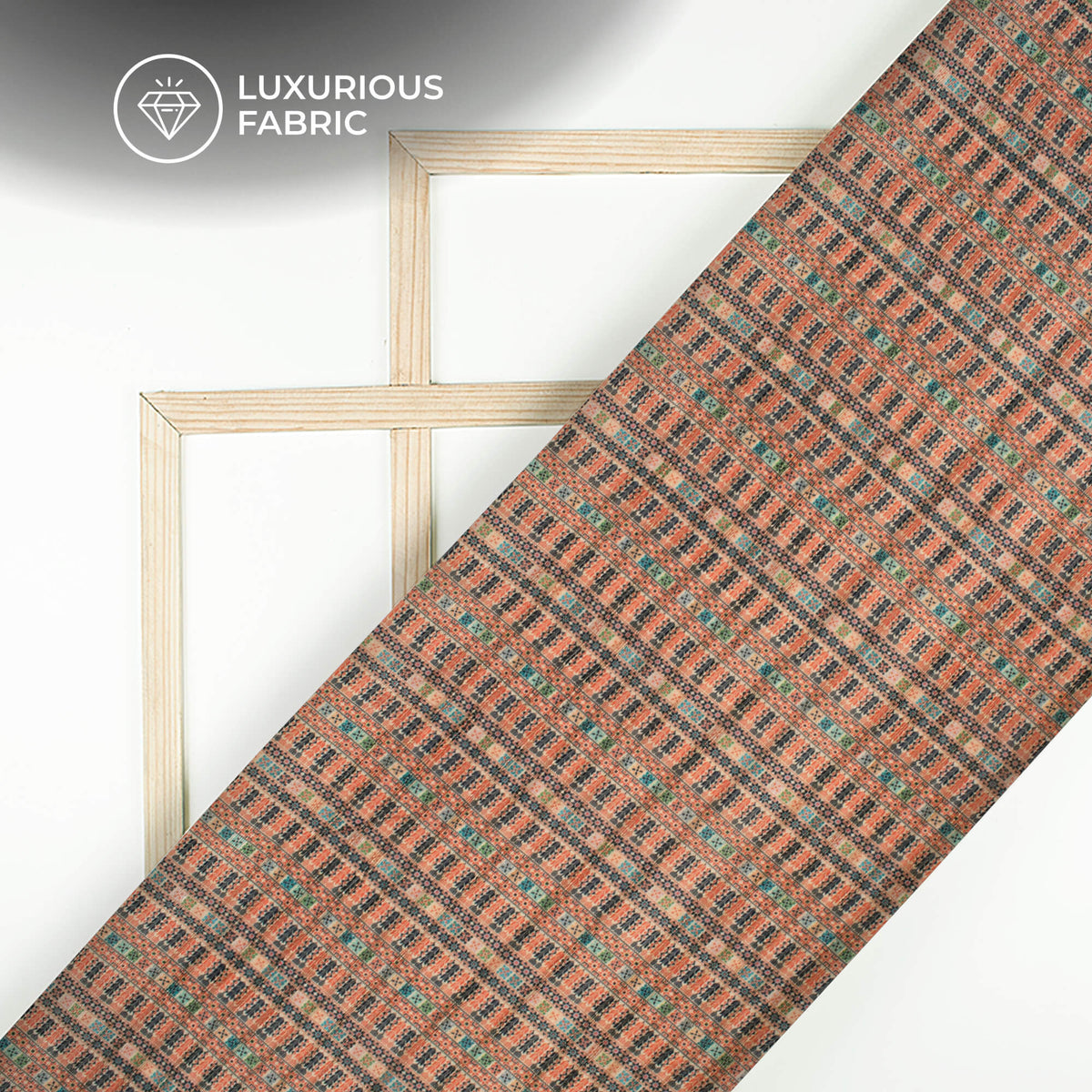 Trendy Orange Ethnic Stripes Digital Print Heritage Art Silk Fabric