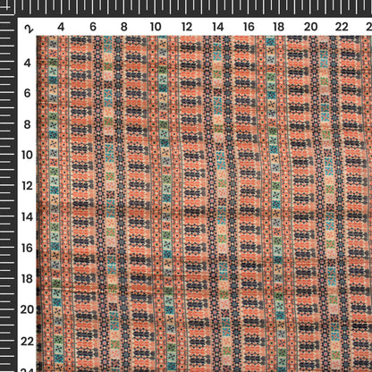 Trendy Orange Ethnic Stripes Digital Print Heritage Art Silk Fabric