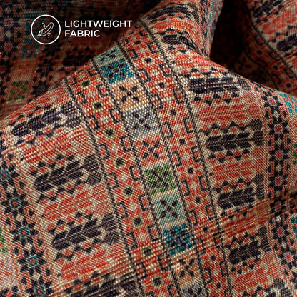 Trendy Orange Ethnic Stripes Digital Print Heritage Art Silk Fabric