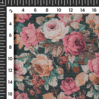 Hot Pink Floral Digital Print Kota Doria Fabric
