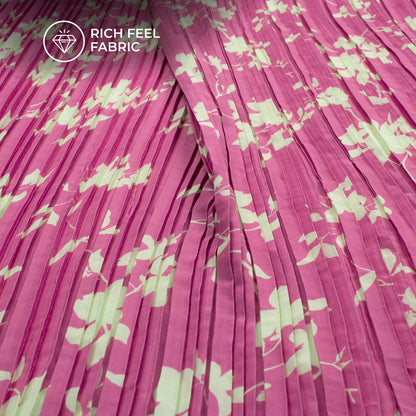 Blooming Floral Pleated Crepe Satin Fabric