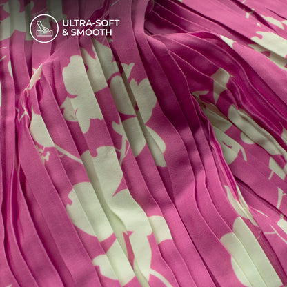 Blooming Floral Pleated Crepe Satin Fabric