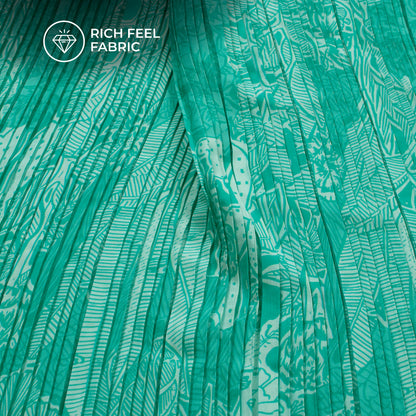 Abstract Floral Pleated Crepe Satin Fabric