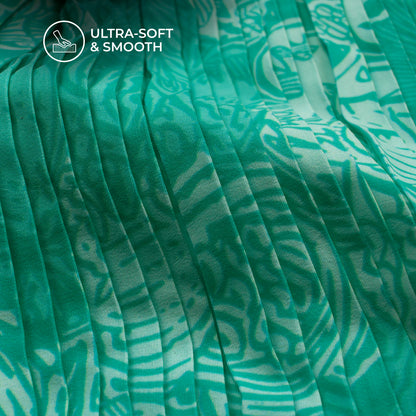 Abstract Floral Pleated Crepe Satin Fabric