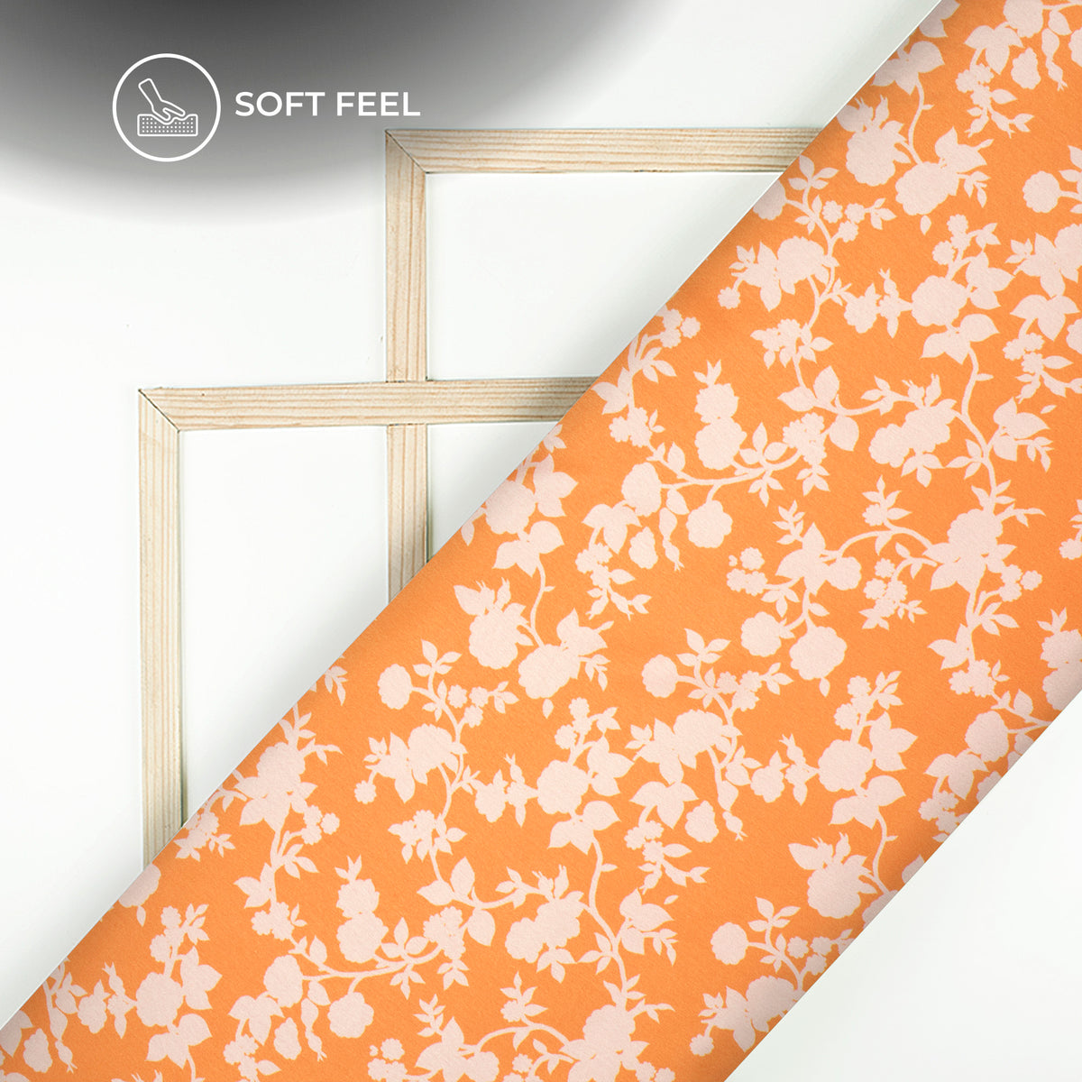 Charming Orange Floral Digital Print Japan Satin Fabric