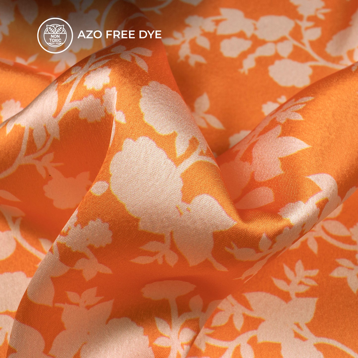 Charming Orange Floral Digital Print Japan Satin Fabric