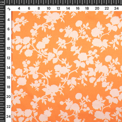 Charming Orange Floral Digital Print Japan Satin Fabric