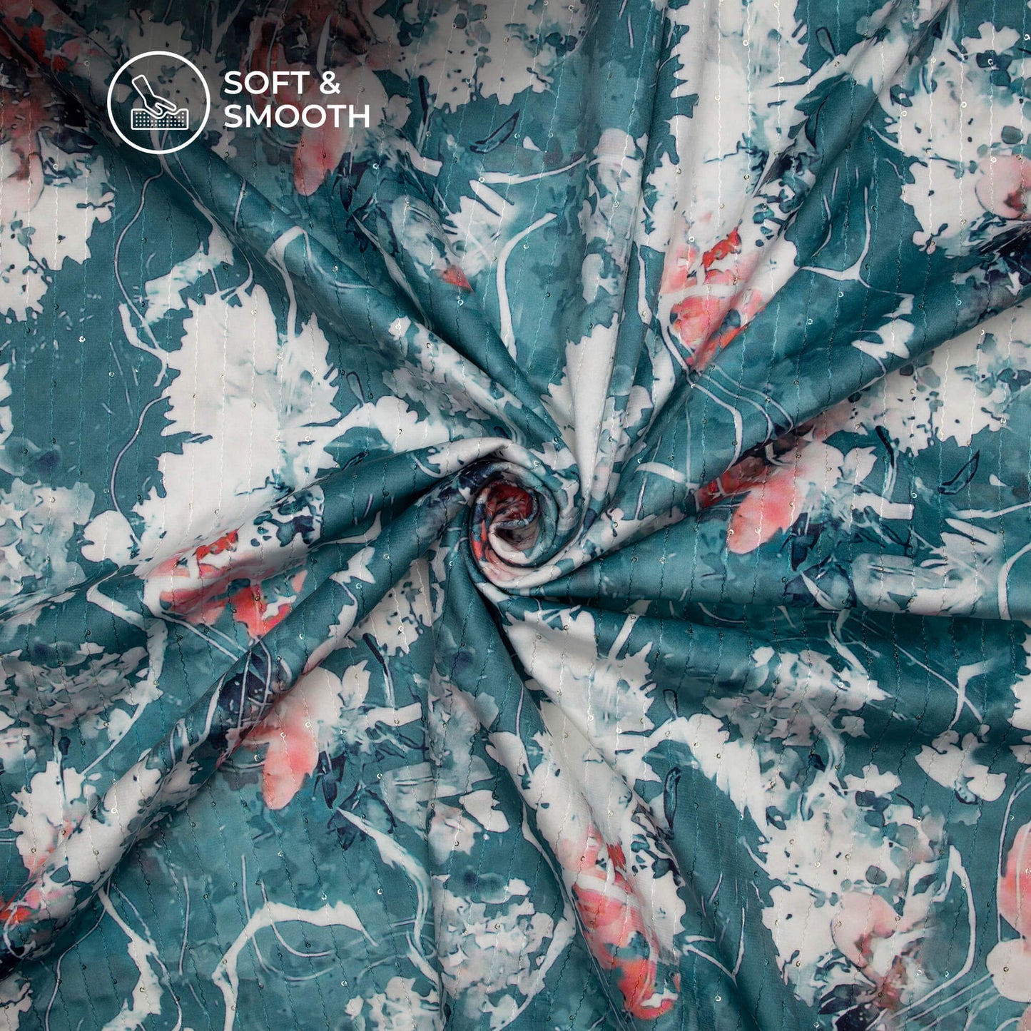 Beautiful Floral Digital Print Superior Sequins Velvet Fabric (Width 54 Inches)