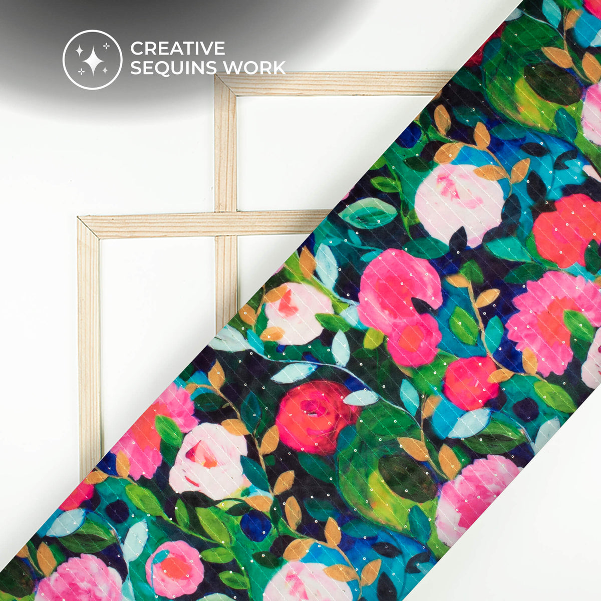 Joyful Floral Digital Print Superior Sequins Velvet Fabric (Width 58 Inches)