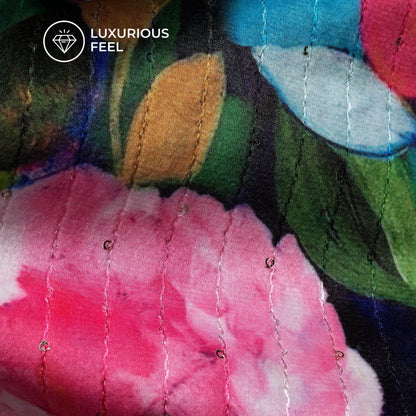 Joyful Floral Digital Print Superior Sequins Velvet Fabric (Width 58 Inches)