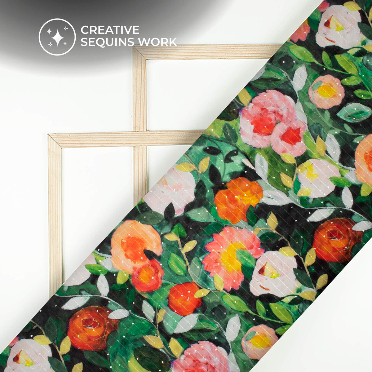 Joyful Floral Digital Print Superior Sequins Velvet Fabric (Width 58 Inches)