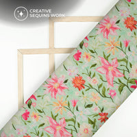 Classic Floral Digital Print Superior Sequins Velvet Fabric (Width 58 Inches)