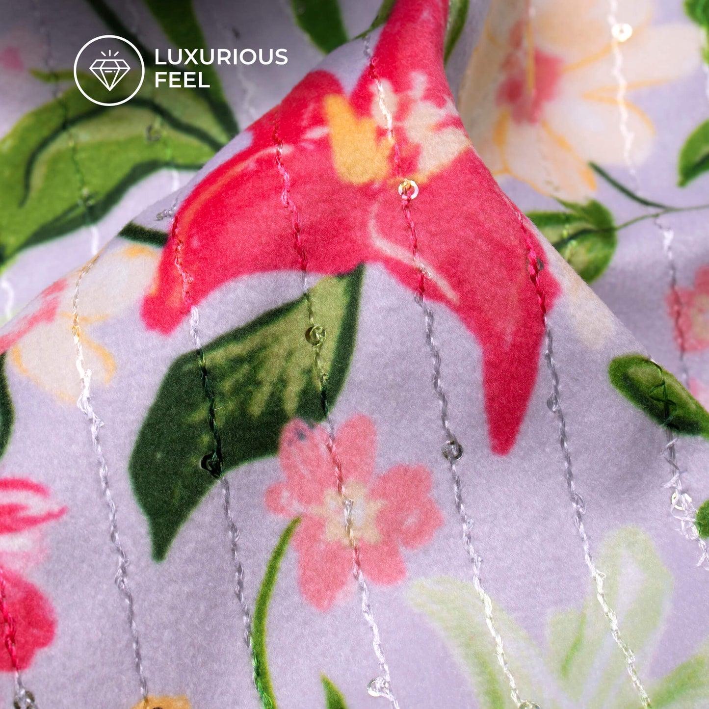 Classic Floral Digital Print Superior Sequins Velvet Fabric (Width 54 Inches)