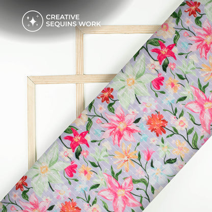 Classic Floral Digital Print Superior Sequins Velvet Fabric (Width 58 Inches)