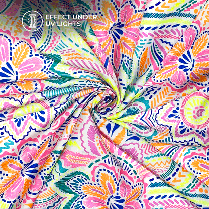 Floral Fusion: Exquisite Neon Digital Print Rayon Fabric