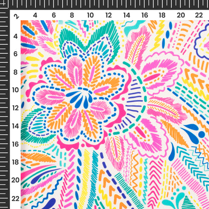 Floral Fusion: Exquisite Neon Digital Print Rayon Fabric