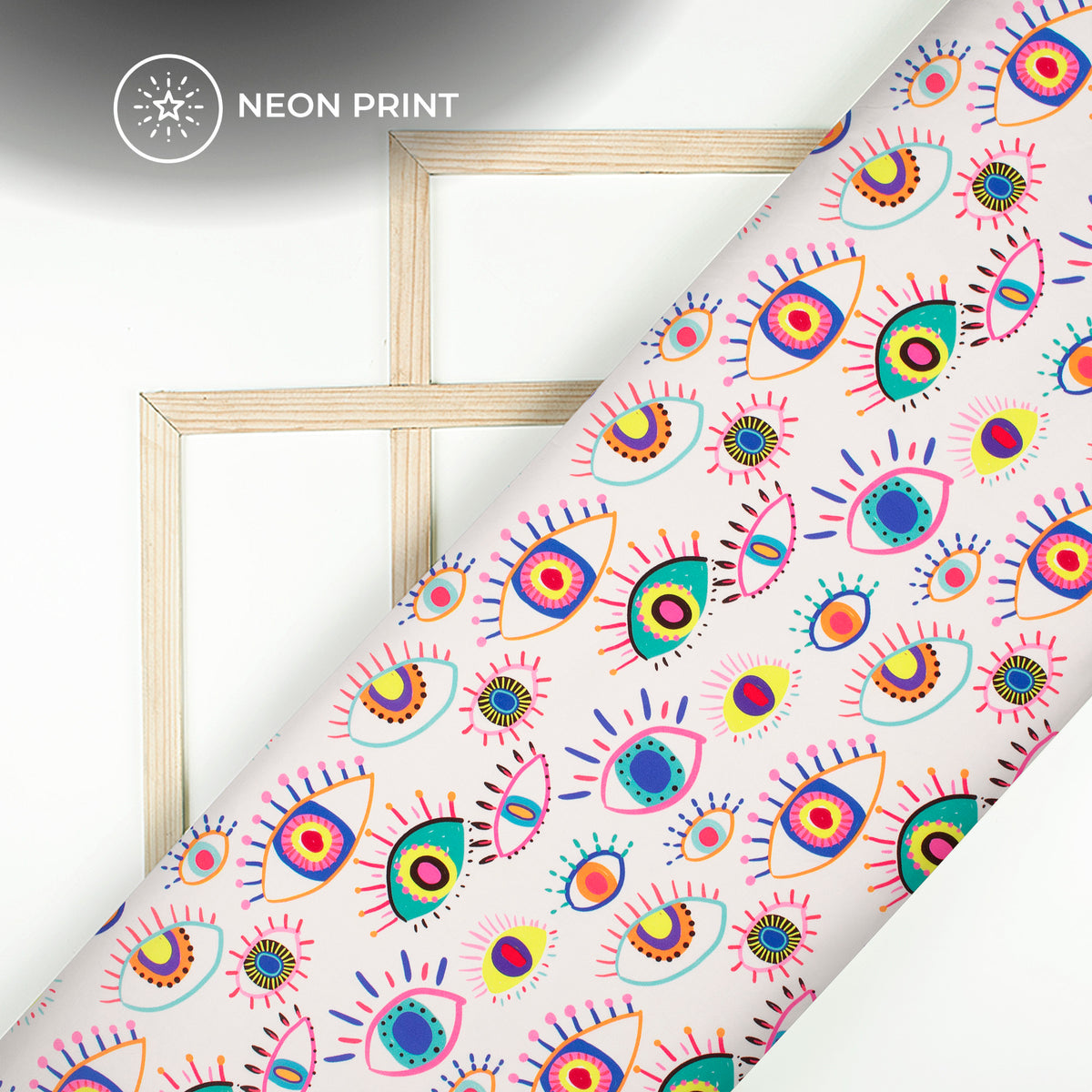 Luminous Blooms: Custom Neon Evil Eye Digital Print Rayon Fabric