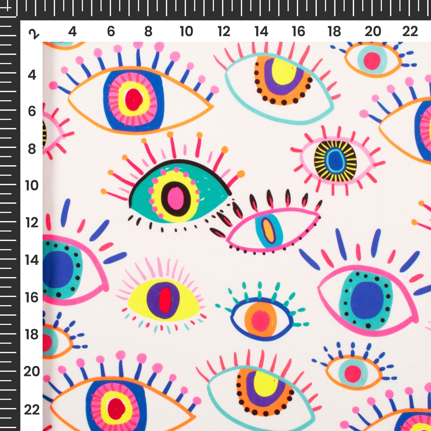Luminous Blooms: Custom Neon Evil Eye Digital Print Rayon Fabric