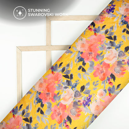 Floral Splendor Digital Print Premium Swarovski Handwork Liquid Organza Fabric