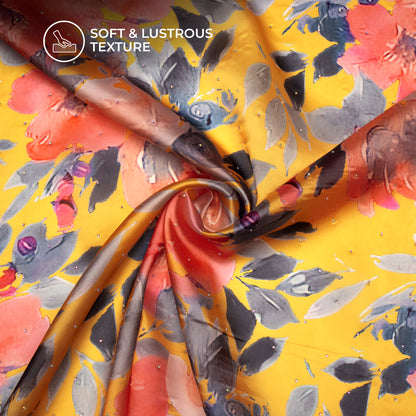Floral Splendor Digital Print Premium Swarovski Handwork Liquid Organza Fabric