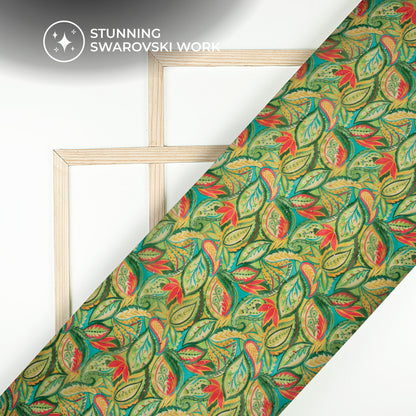 Floral Flourish Digital Print Premium Swarovski Handwork Liquid Organza Fabric