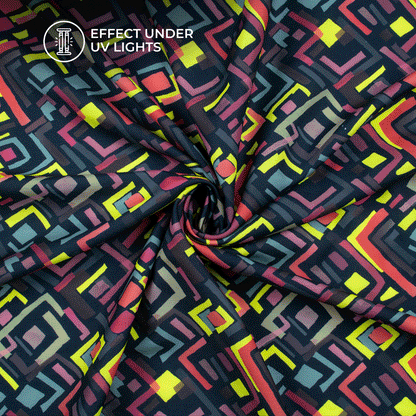 Neon Glow: Geometric Digital Print Rayon Fabric