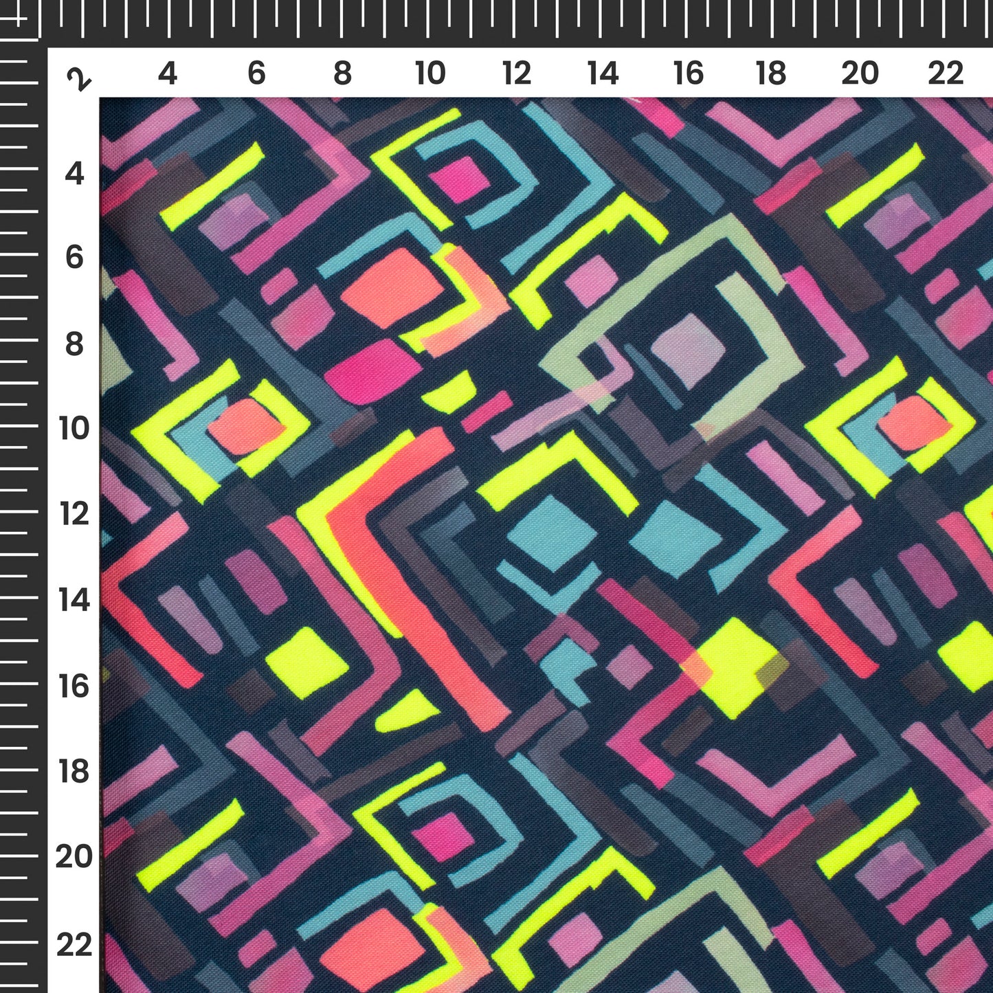 Neon Glow: Geometric Digital Print Rayon Fabric