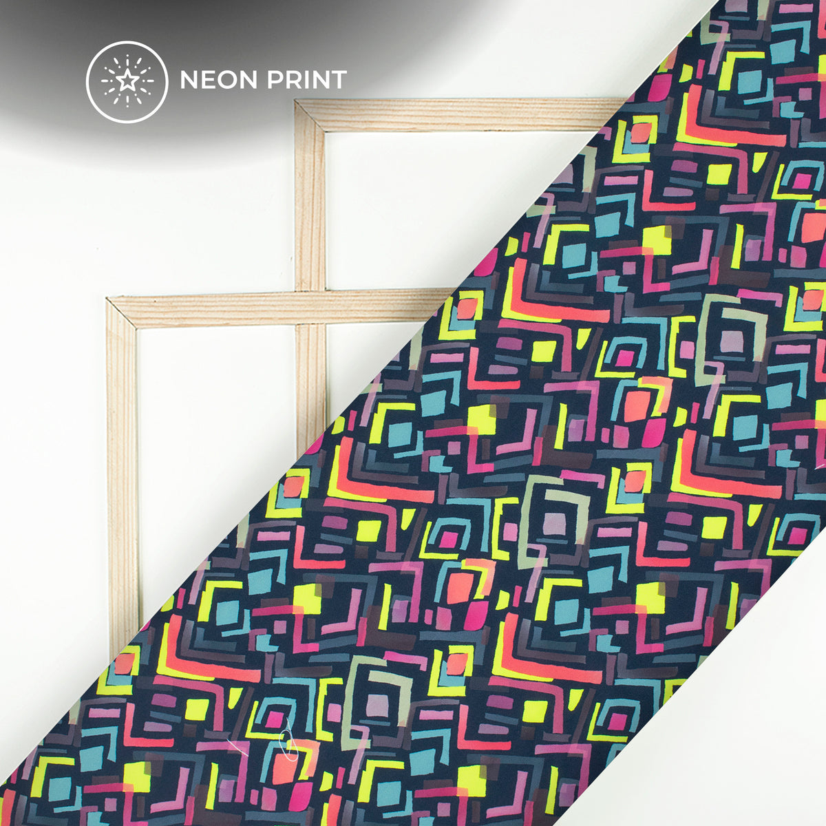 Neon Glow: Geometric Digital Print Rayon Fabric