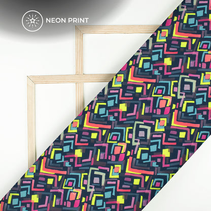 Neon Glow: Geometric Digital Print Rayon Fabric