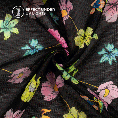 Neon Floral Digital Print Kota Doria Fabric