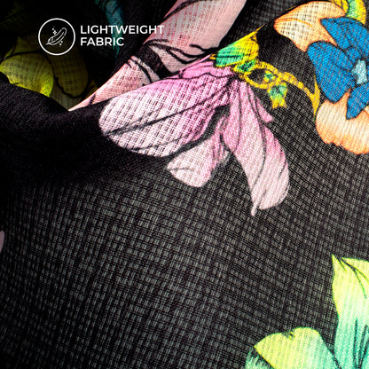 Neon Floral Digital Print Kota Doria Fabric