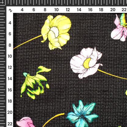 Neon Floral Digital Print Kota Doria Fabric