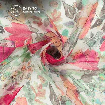 Summer Blooms: Floral Radiance Digital Print Bemberg Chiffon Fabric