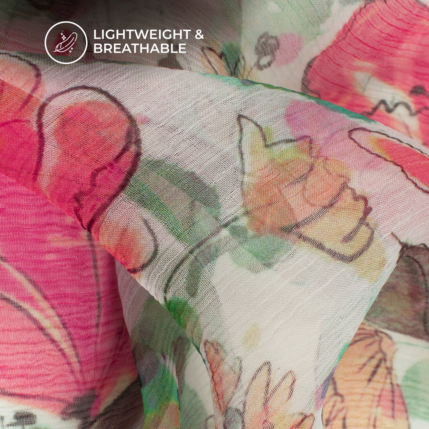 Summer Blooms: Floral Radiance Digital Print Bemberg Chiffon Fabric