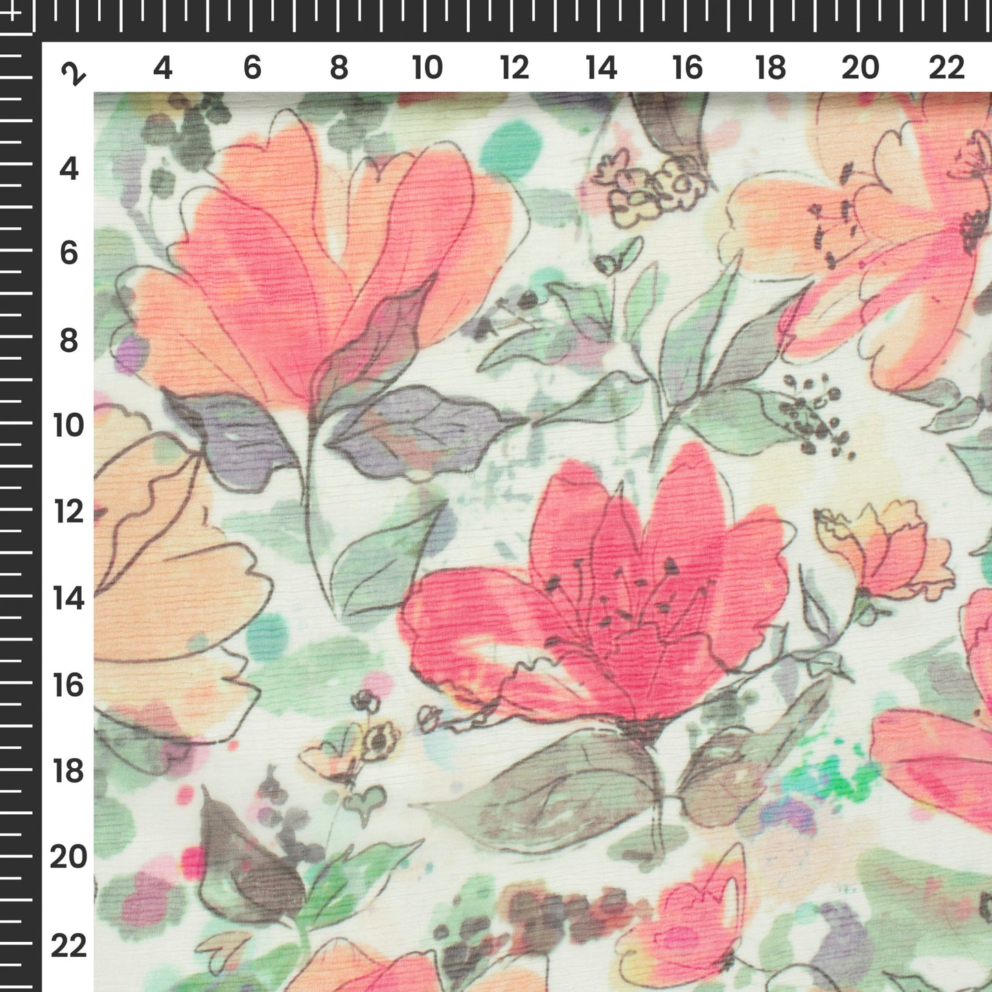 Summer Blooms: Floral Radiance Digital Print Bemberg Chiffon Fabric