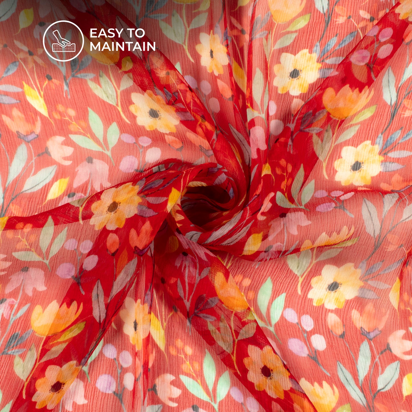 Blooming Beauty: Charming Floral Digital Print Bemberg Chiffon Fabric