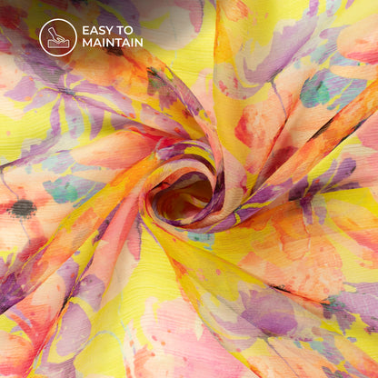 Cozy And Catchy: Floral Digital Print Bemberg Chiffon Fabric