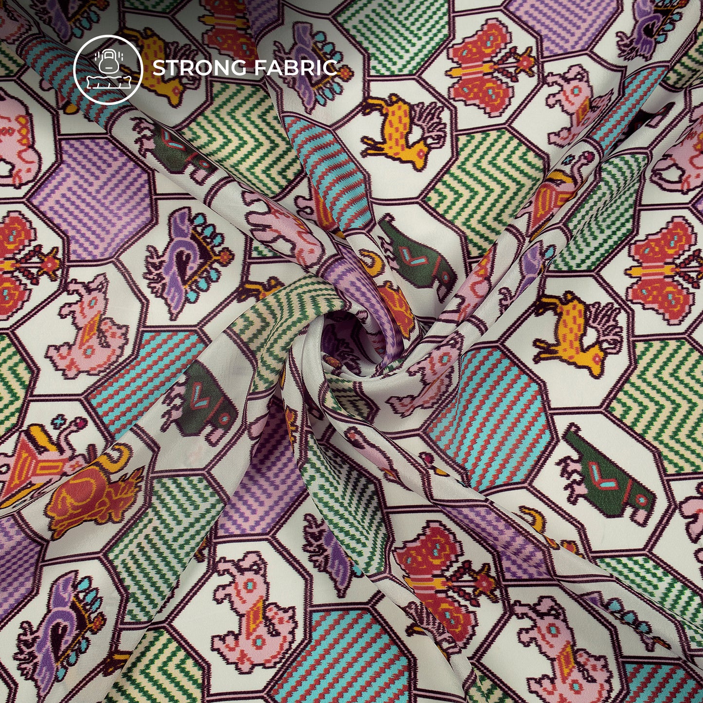 Patola Animal Motif Digital Print Viscose Natural Crepe Fabric