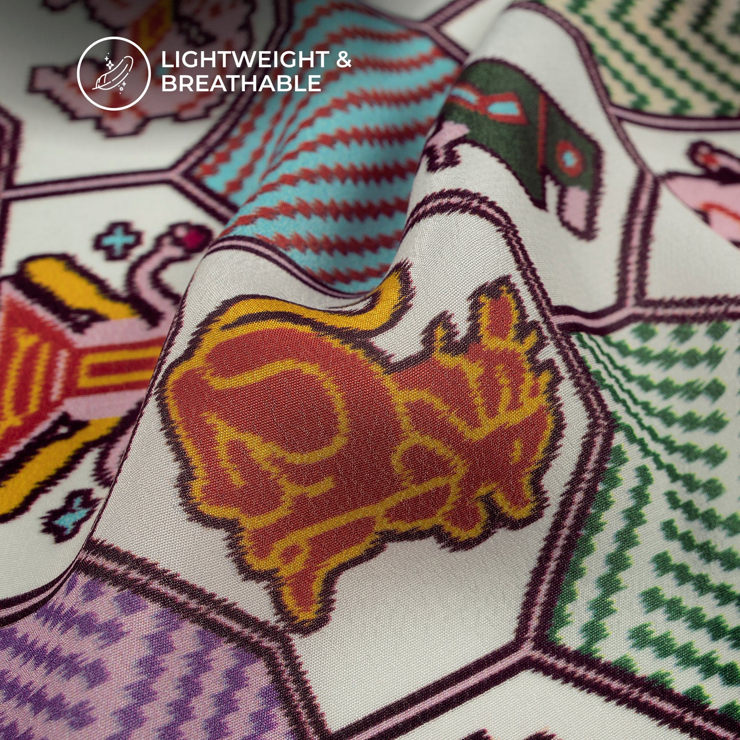 Patola Animal Motif Digital Print Viscose Natural Crepe Fabric