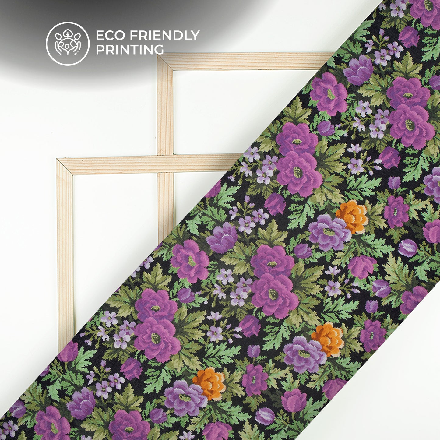 Beautiful Pixelated Floral Digital Print Viscose Natural Crepe Fabric