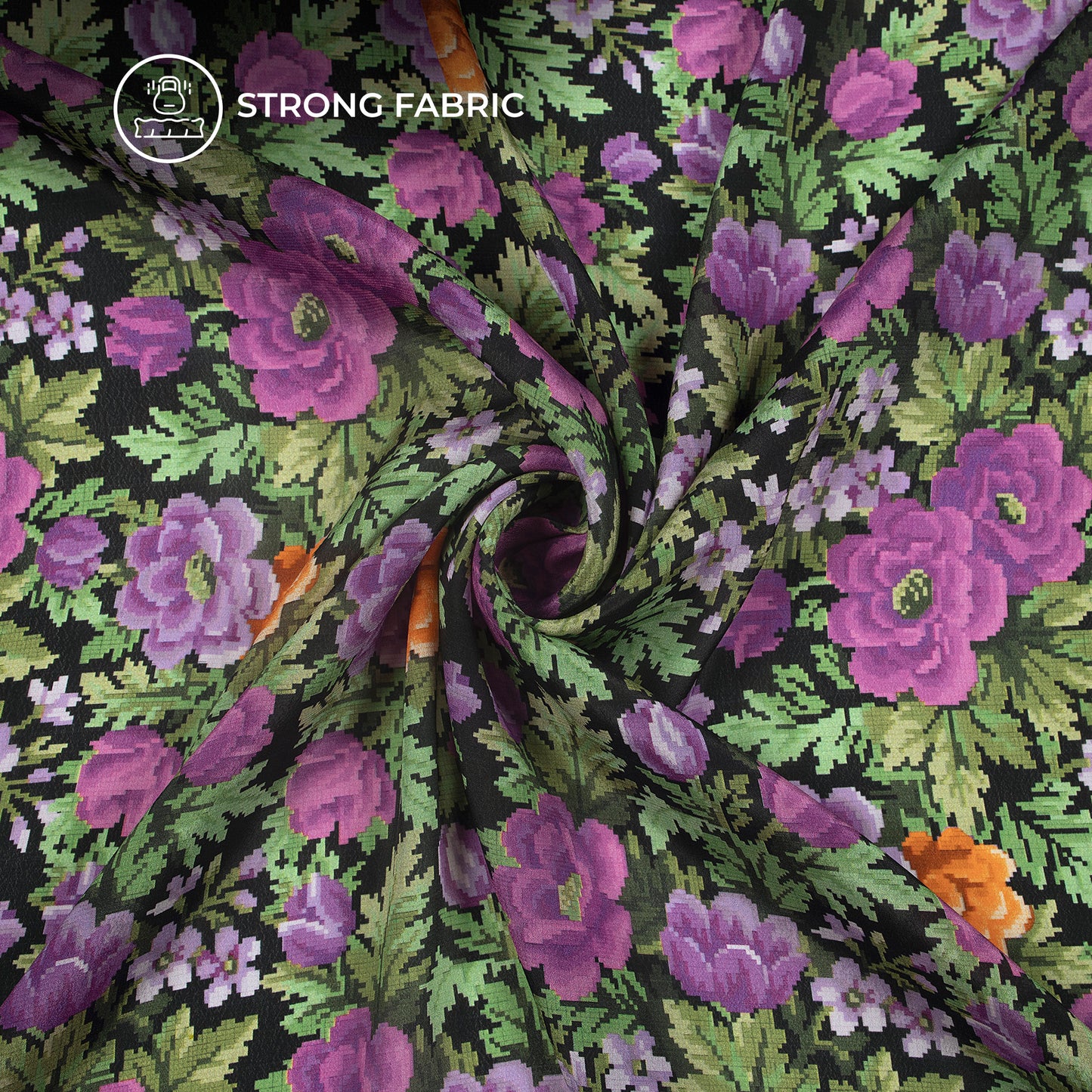 Beautiful Pixelated Floral Digital Print Viscose Natural Crepe Fabric