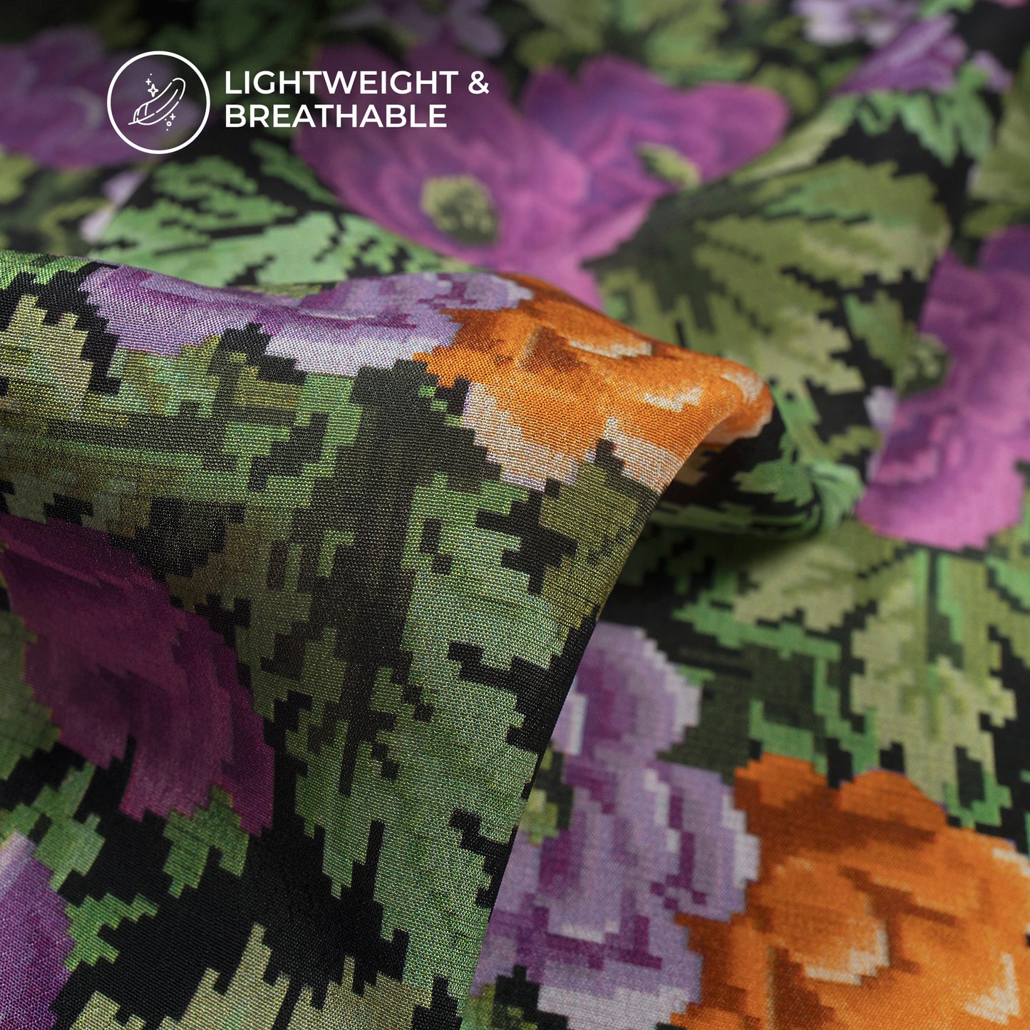 Beautiful Pixelated Floral Digital Print Viscose Natural Crepe Fabric