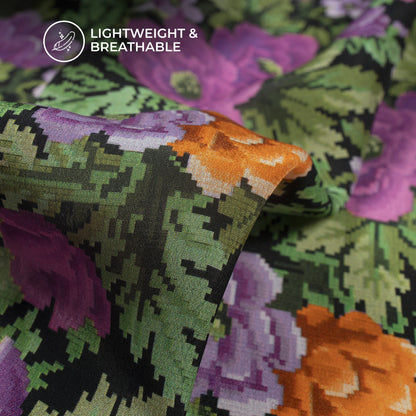 Beautiful Pixelated Floral Digital Print Viscose Natural Crepe Fabric
