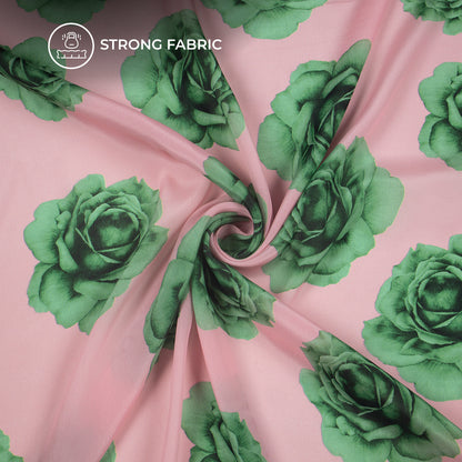 Seamless Green Roses Digital Print Viscose Natural Crepe Fabric