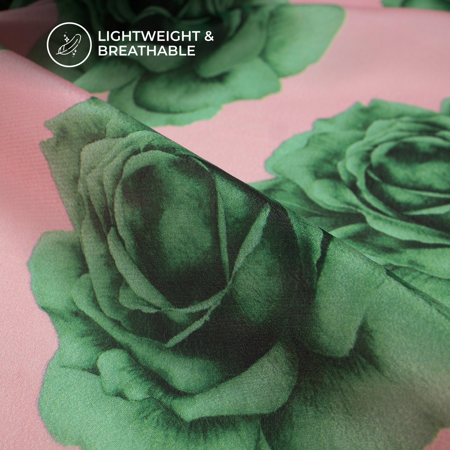 Seamless Green Roses Digital Print Viscose Natural Crepe Fabric