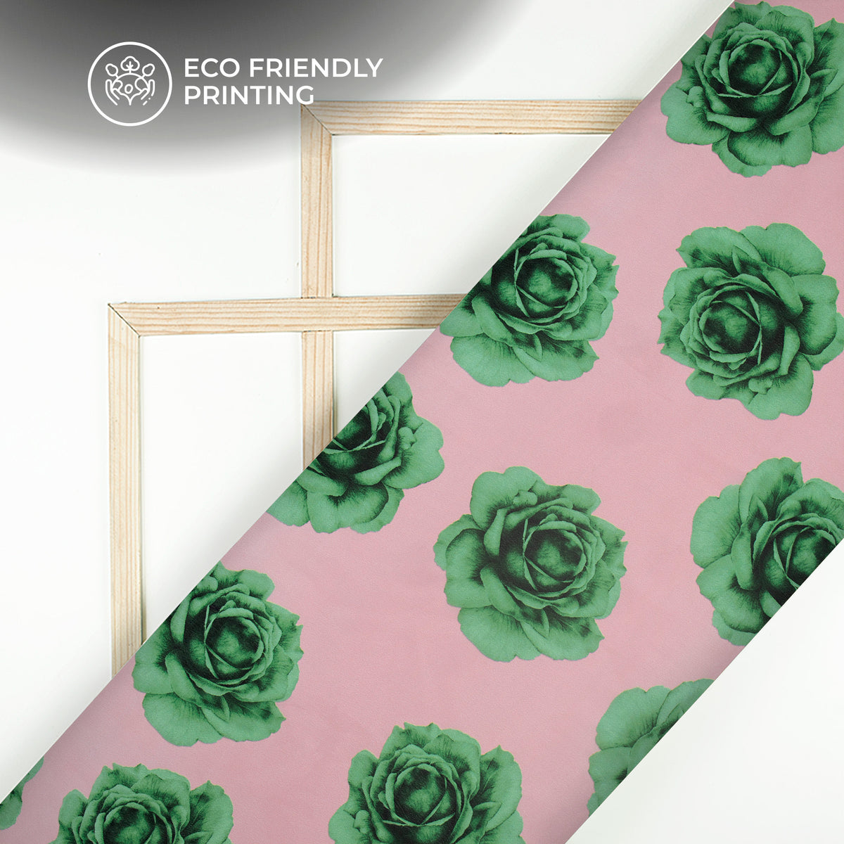 Seamless Green Roses Digital Print Viscose Natural Crepe Fabric