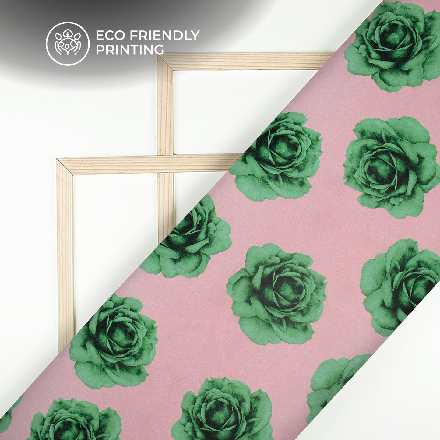 Seamless Green Roses Digital Print Viscose Natural Crepe Fabric