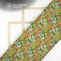 Vintage-Style Botanical Digital Print Viscose Natural Crepe Fabric