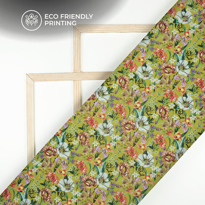 Vintage-Style Botanical Digital Print Viscose Natural Crepe Fabric