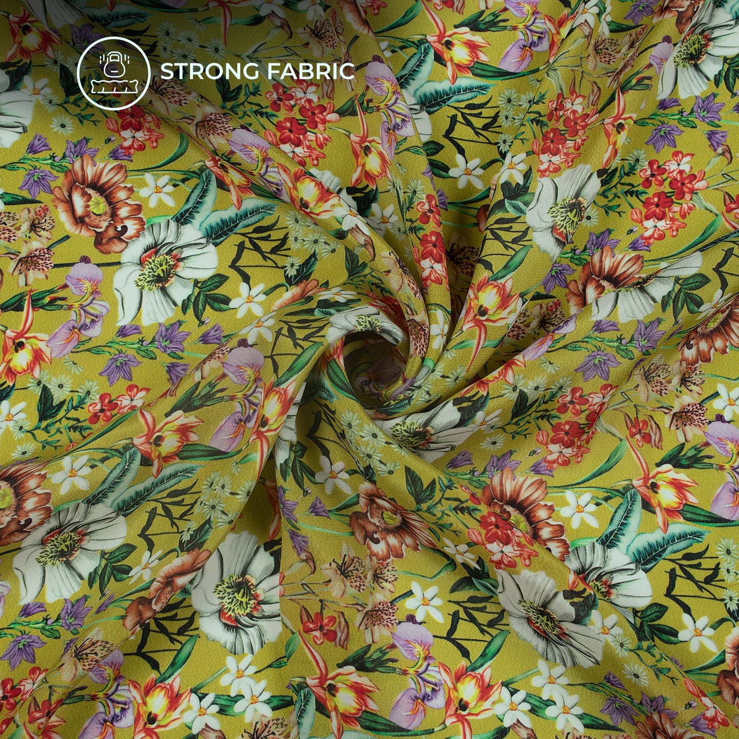 Vintage-Style Botanical Digital Print Viscose Natural Crepe Fabric